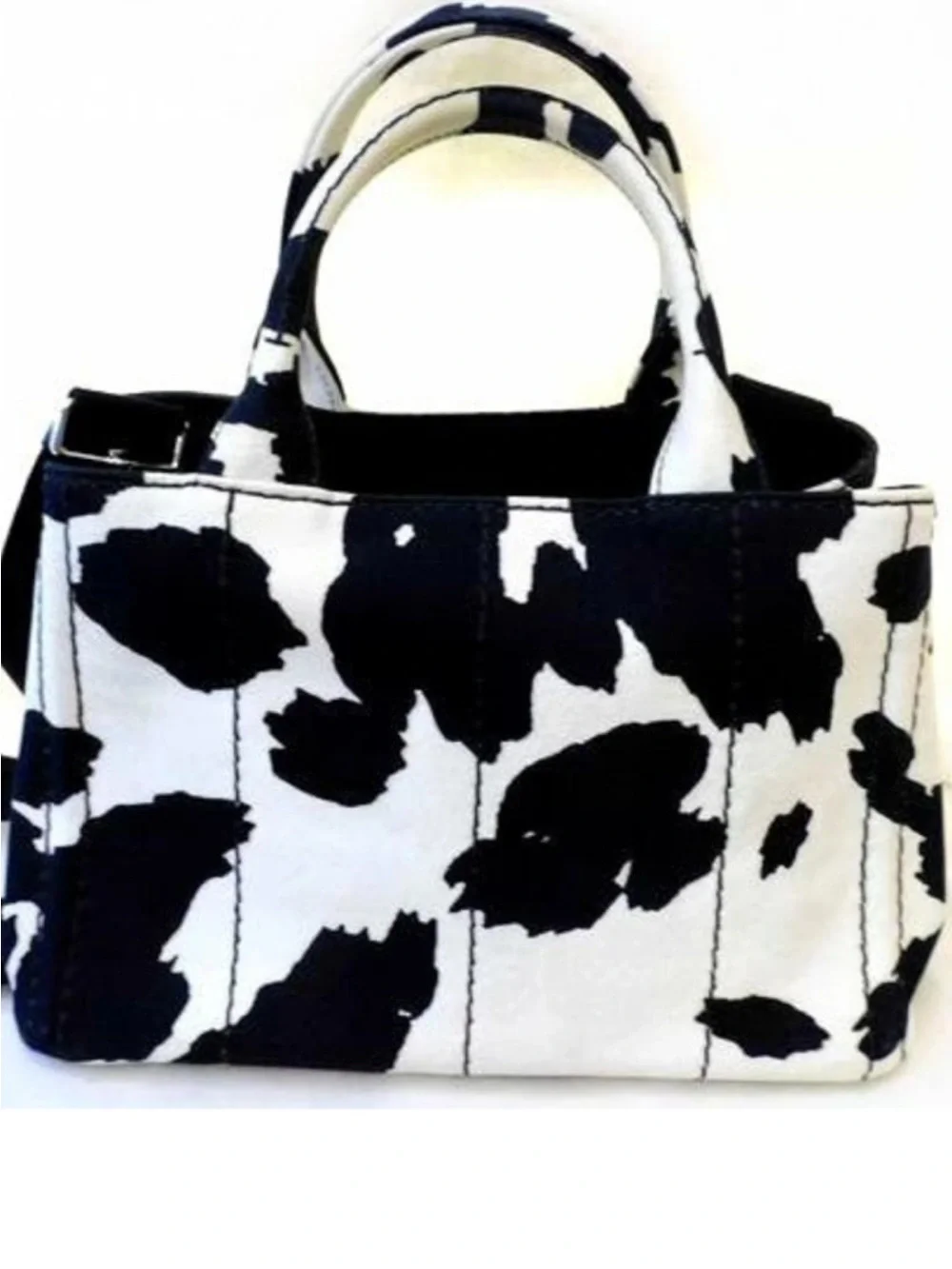 Prada Canapa St. Caval Handbag in Black/White Canvas Black and Cream Canva